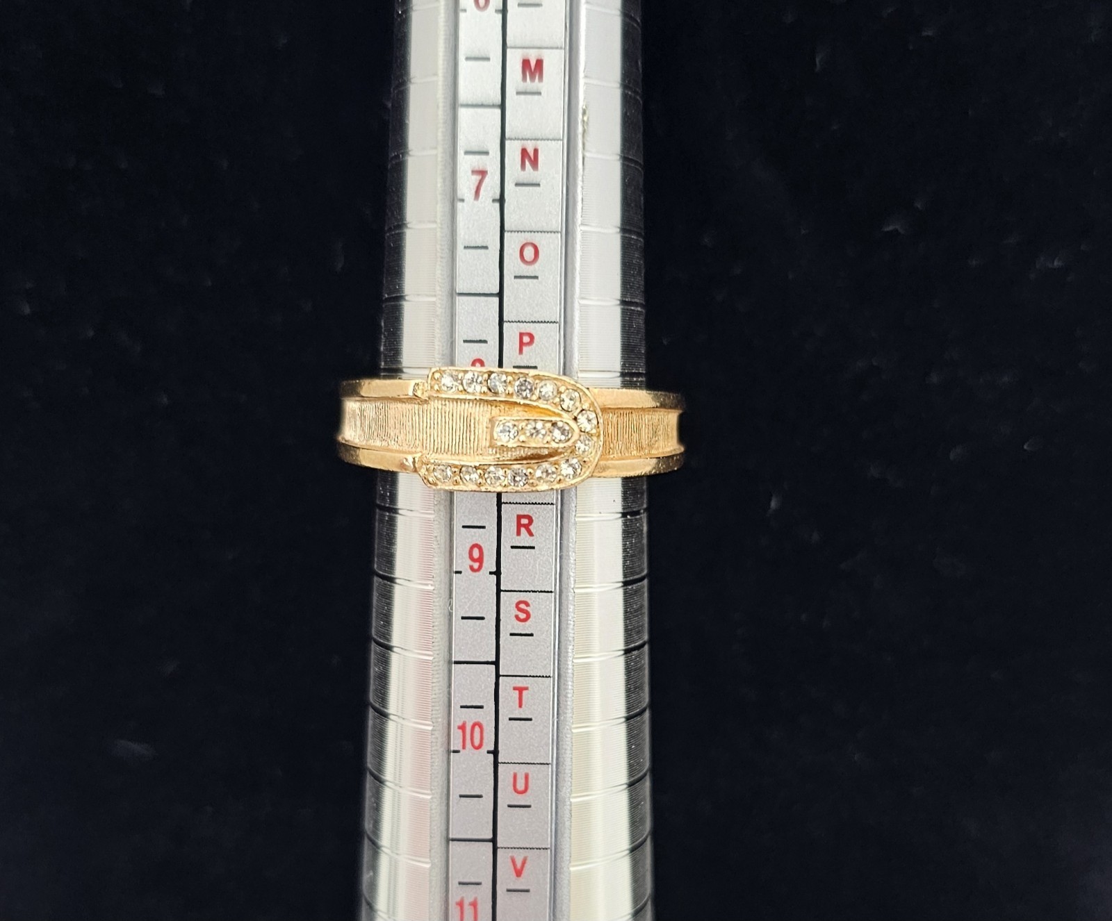 Vintage Avon Gold Tone Belt Buckle Ring Clear Rhinestone Adjustable