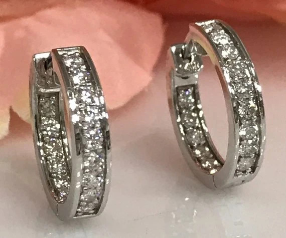 1 CT Round Inside-Outside Real VVS1 Moissanite Hoop Earrings 925 Sterling Silver