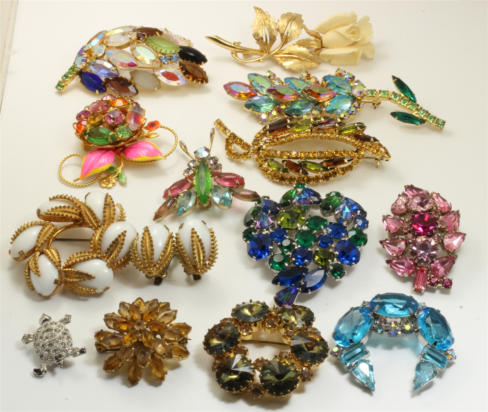 Vintage 13 Pc Lot of High End Glass Rhinestone Costume Jewelry Juliana Boucher