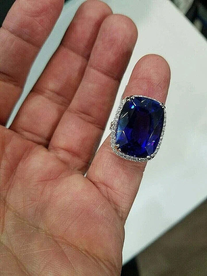 12.80 Ct Cushion Natural Sapphire Diamond Wedding Ring 14K Solid White Gold 8
