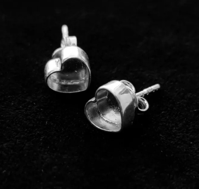 Solid 925 Sterling Silver 3mm Heart Bezel Cup Stud Earrings Handmade Jewelry
