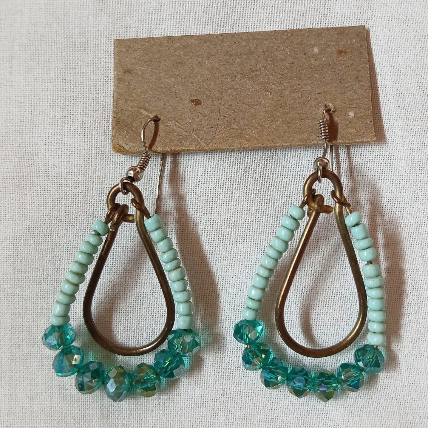 Teal Teardrop Beaded Dangle/Drop Hook Earrings