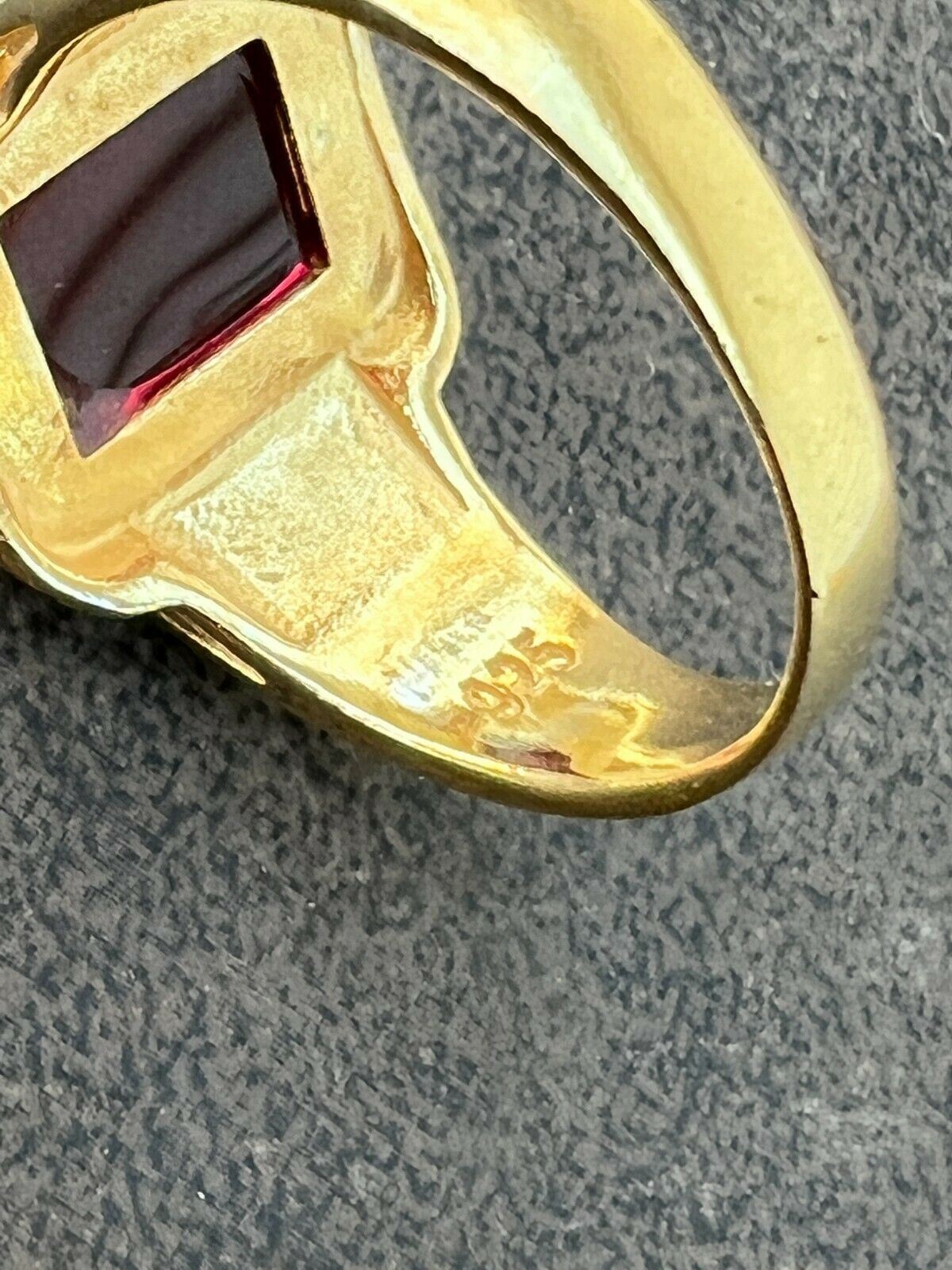 Mens Real 14k Gold Vermeil Over Solid 925 Silver Red Stone Ring Hip Hop Ice