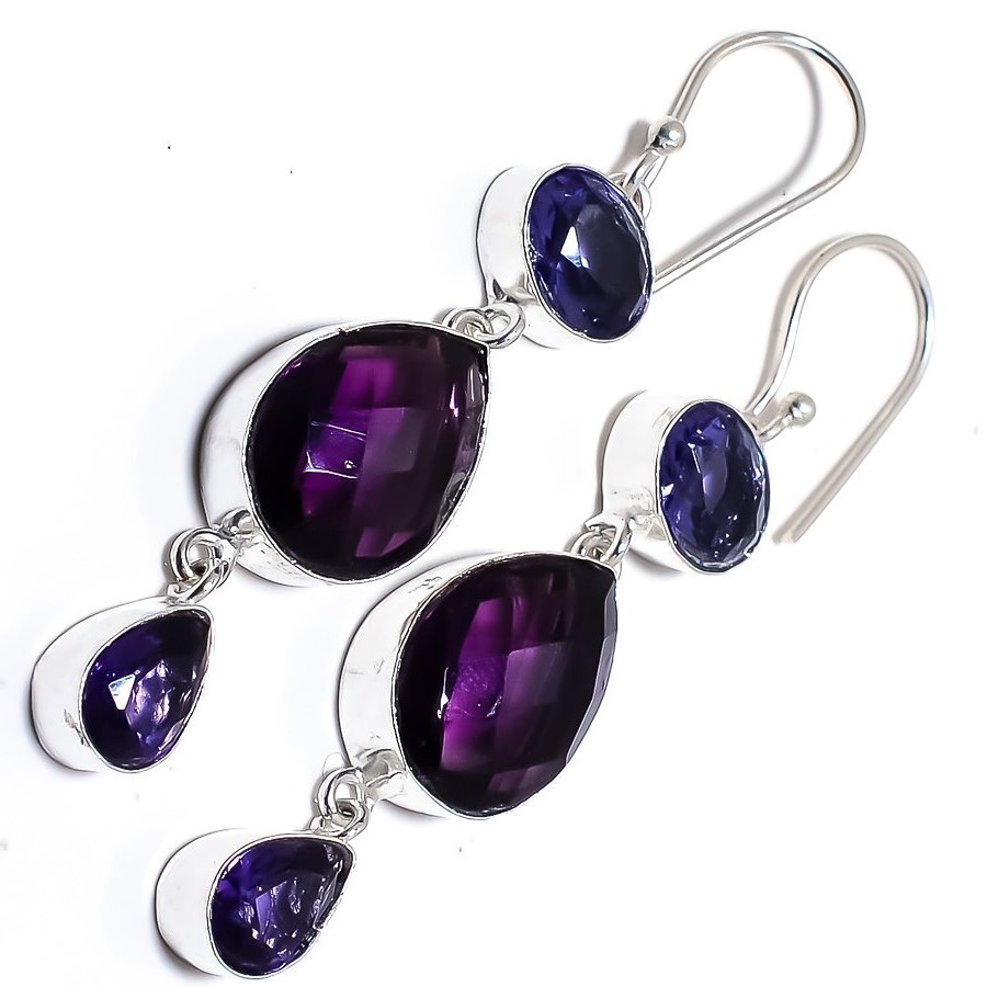African Amethyst Gemstone 925 Sterling Silver Handmade Jewelry Earrings 2.2″