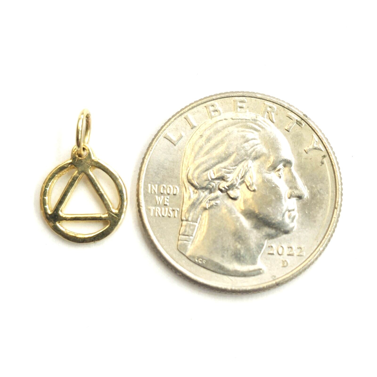 14k yellow Gold Tiny Alcoholics Anonymous circle triangle AA Symbol Pendant 0.7g