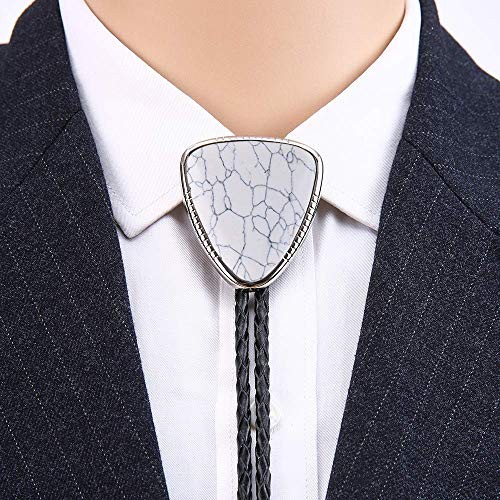 Triangle Nature Agate Shape Bolo Tie Western Cowboy Celtic Black 1-white Crack