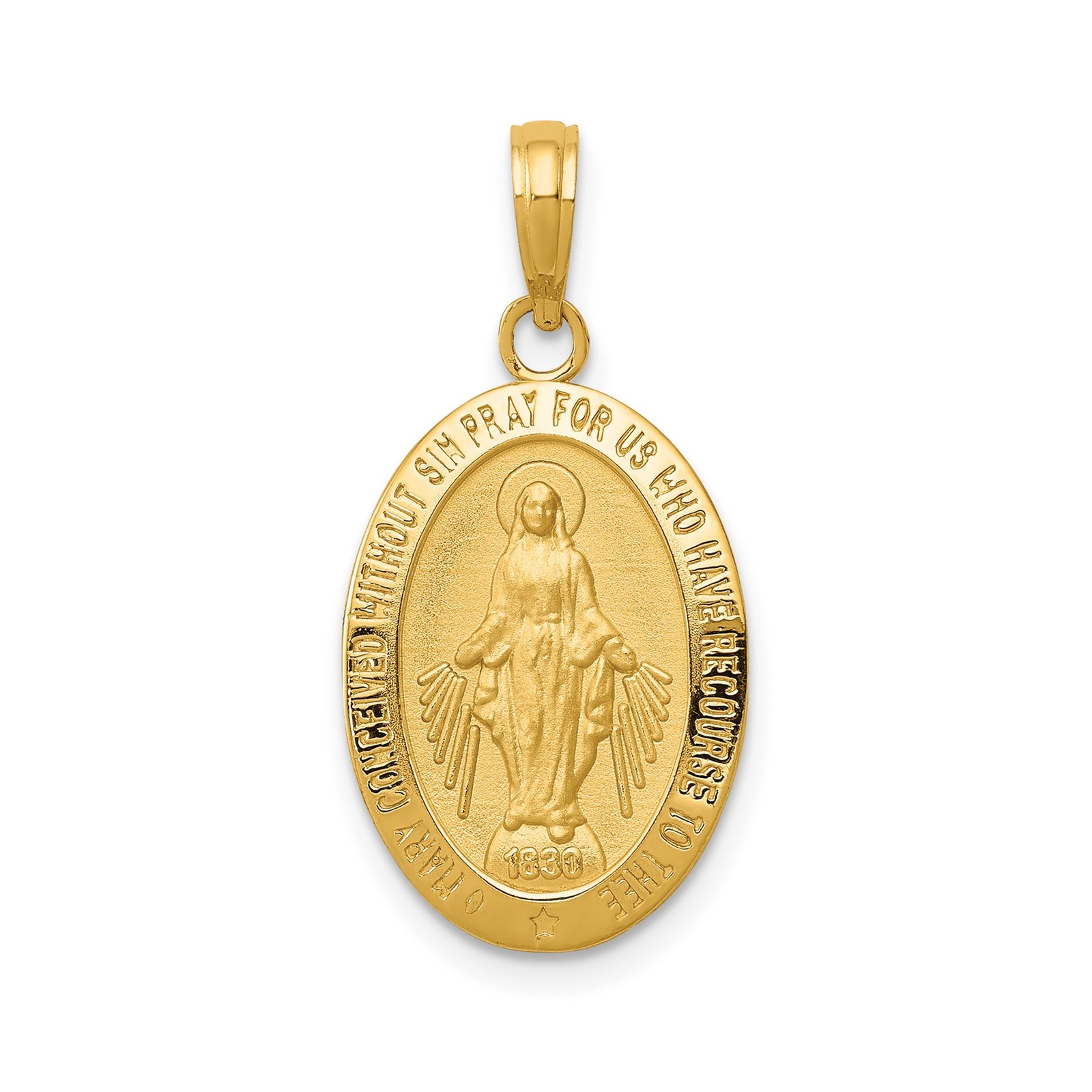 14k Yellow Gold Solid Miraculous Medal Virgin Mary Oval Pendant 26mm