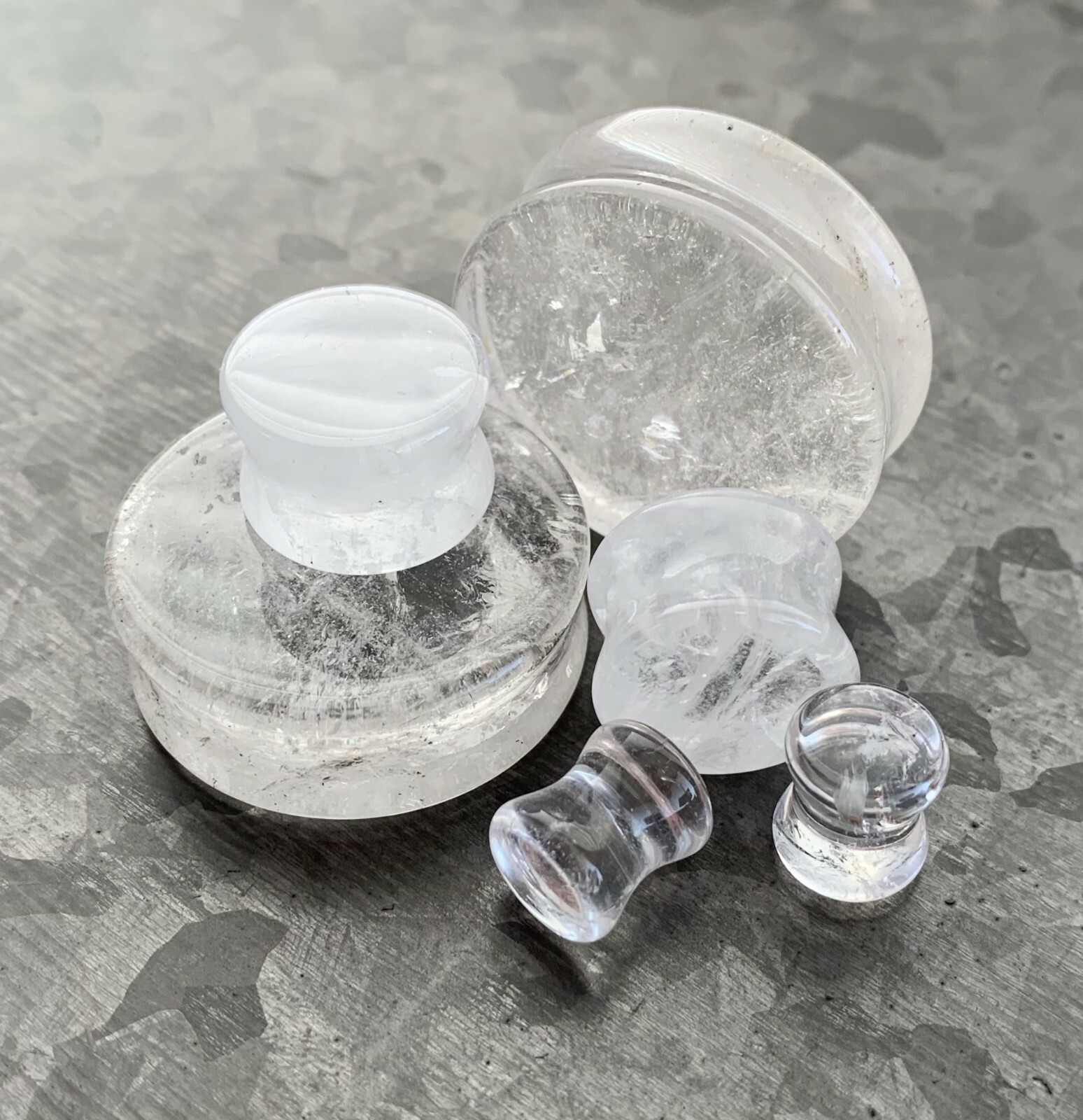 PAIR Clear Quartz Natural Stone Double Flare Plugs Organic Earlets Gauges