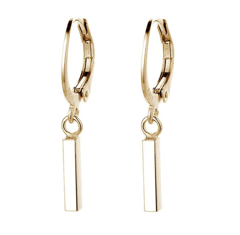 925 Silver Gold Plated LeverBack Hoop Drop Dangle Bar French Wire Earrings I123