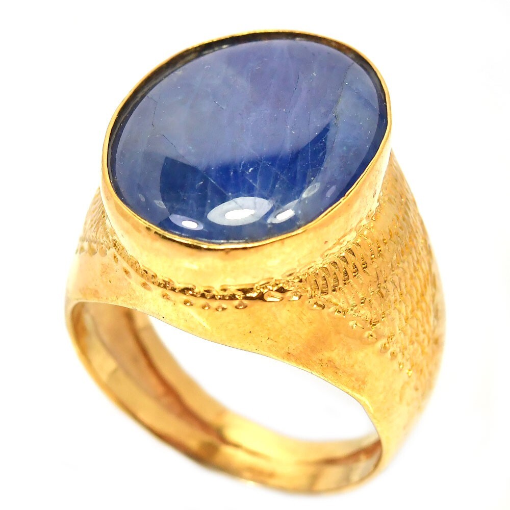925 STERLING SILVER RING BLUE SAPPHIRE OVAL CABOCHON 16X14 MM. GEMSTONE SIZE 10