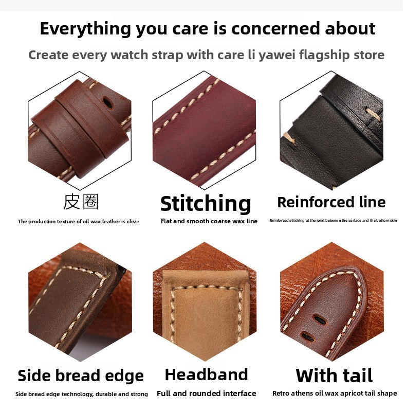 Cowhide Genuine Leather Watch Straps Mens Wristband for Panerai 20 22 24 26mm