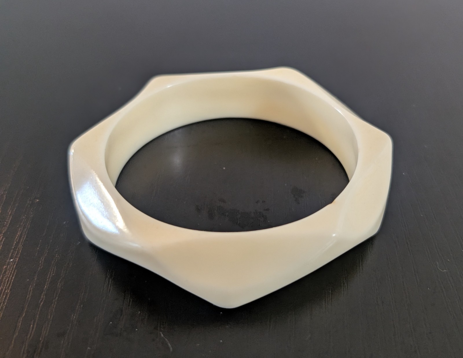 Vig White Cream Acrylic Lucite Facet Geometric Bangle Cuff Bracelet