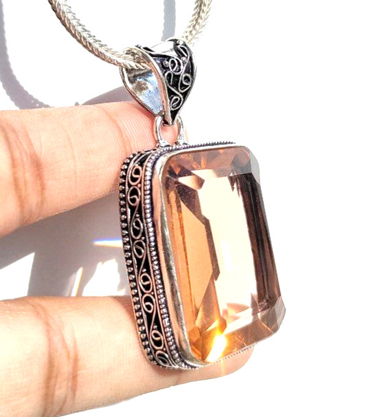 Morganite Gemstone 925 Sterling Silver Ethnic Handmade Jewelry Pendant 2.10″