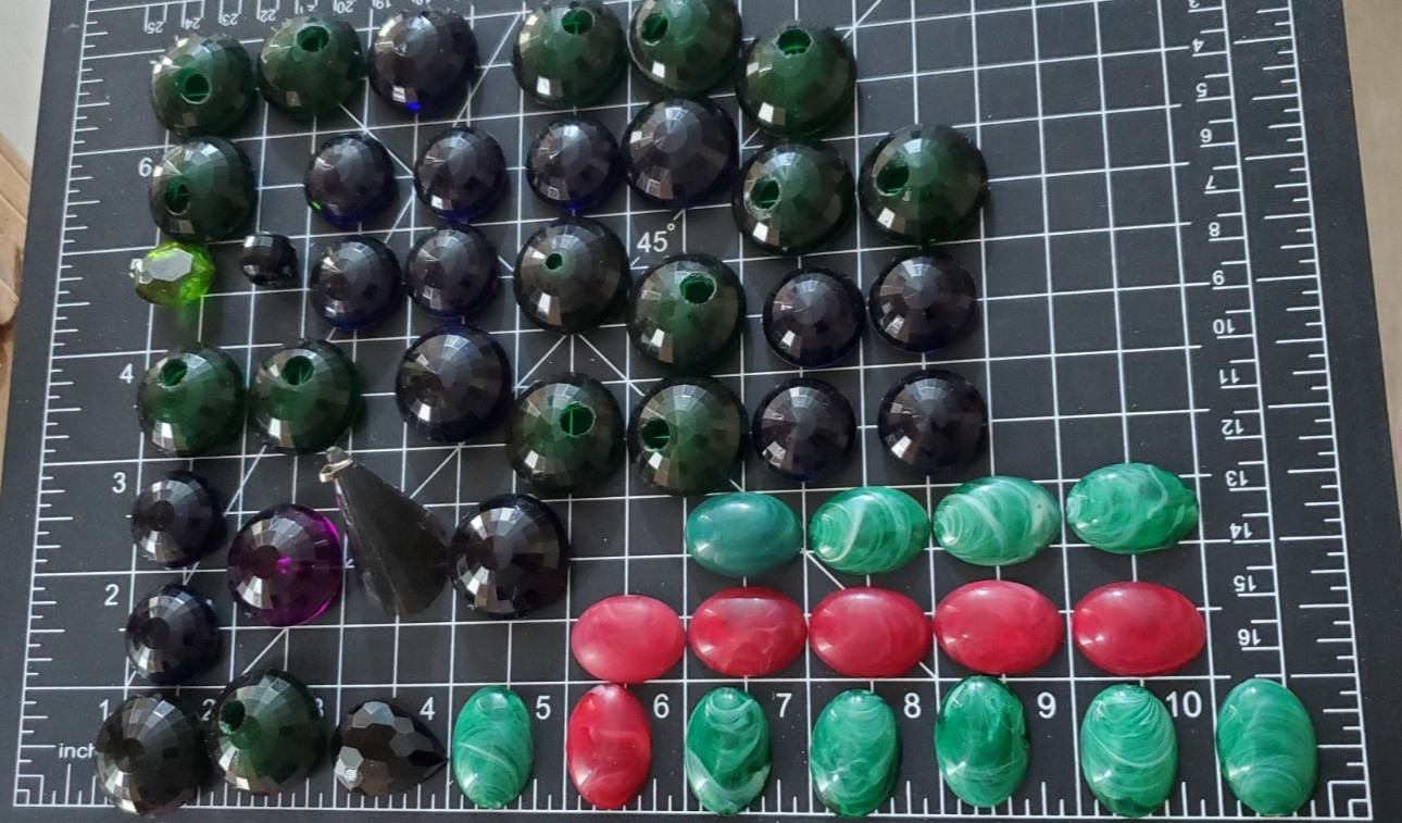 Vintage 1950s Transparent Lucite Cabachons Purple Forest Green Midnight Blue +