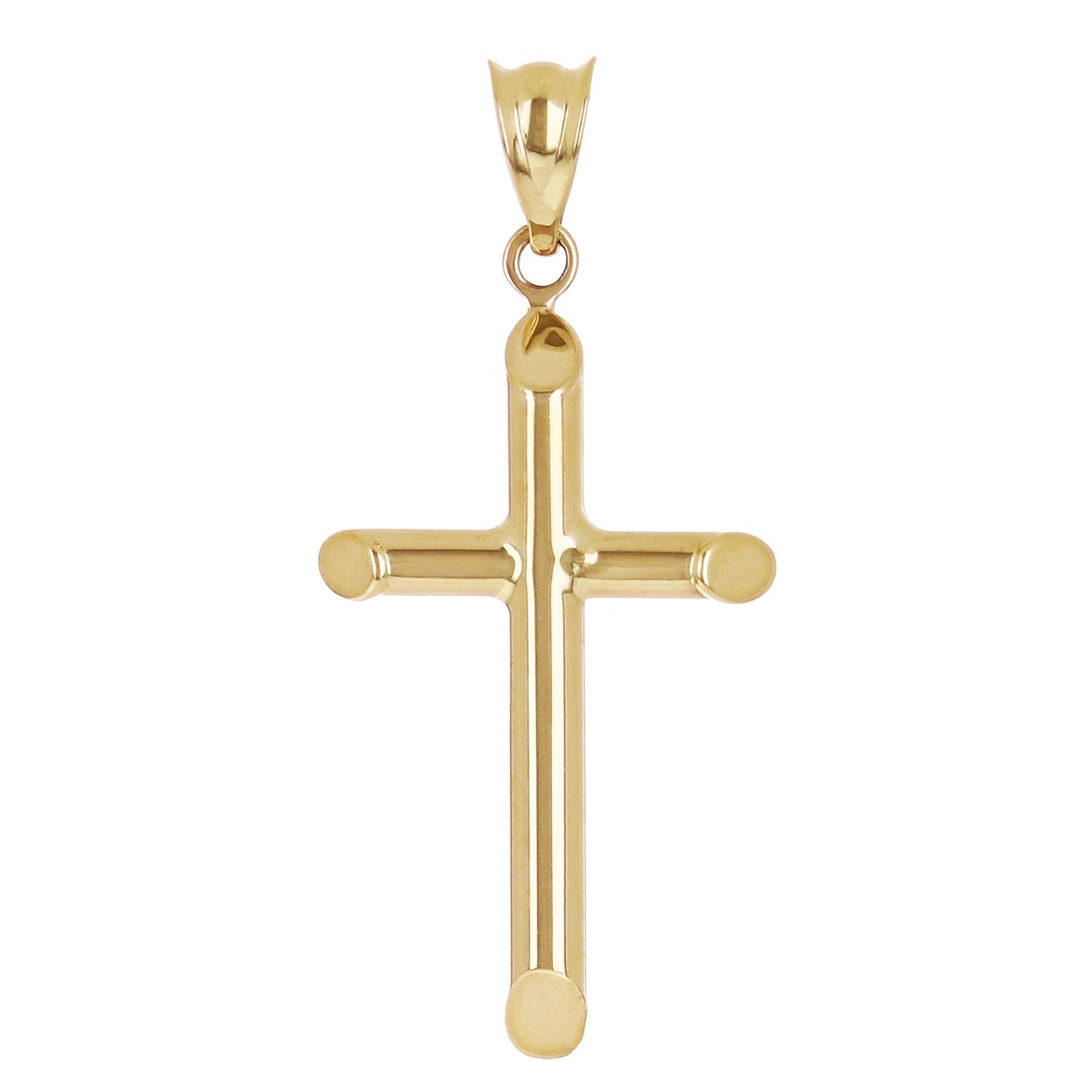 Italian 14k Yellow Gold Hollow High Polish Plain Cross Charm Pendant 1.2″ 0.7g