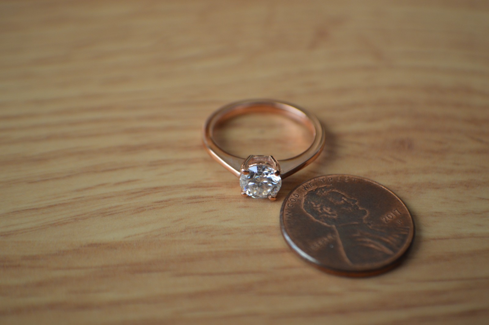 0.75ct Moissanite Solitaire Ring 18k Rose Gold Plated over Fine Silver Size 5