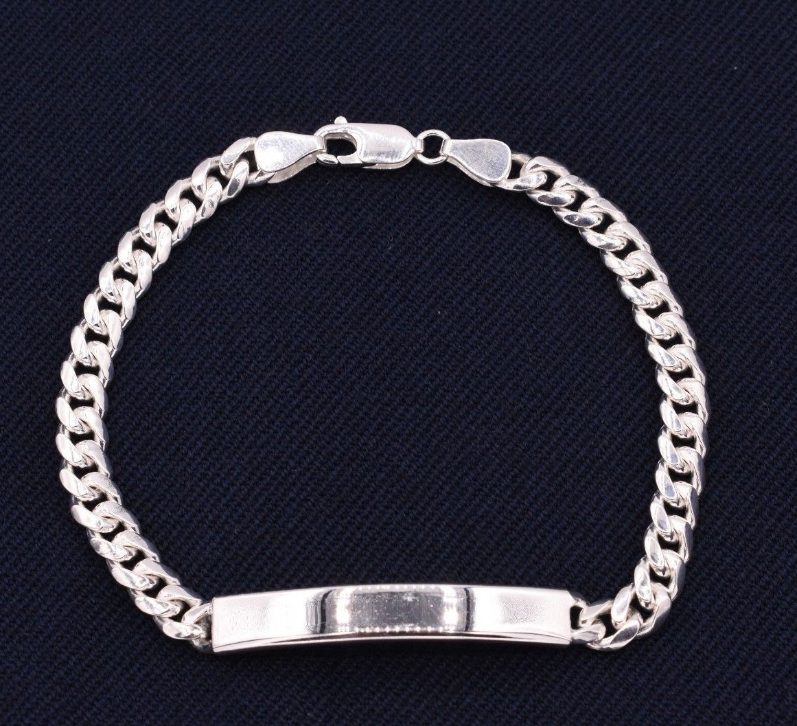 6mm Engravable Solid Miami Cuban Curb Chain Bracelet Real Sterling Silver 925