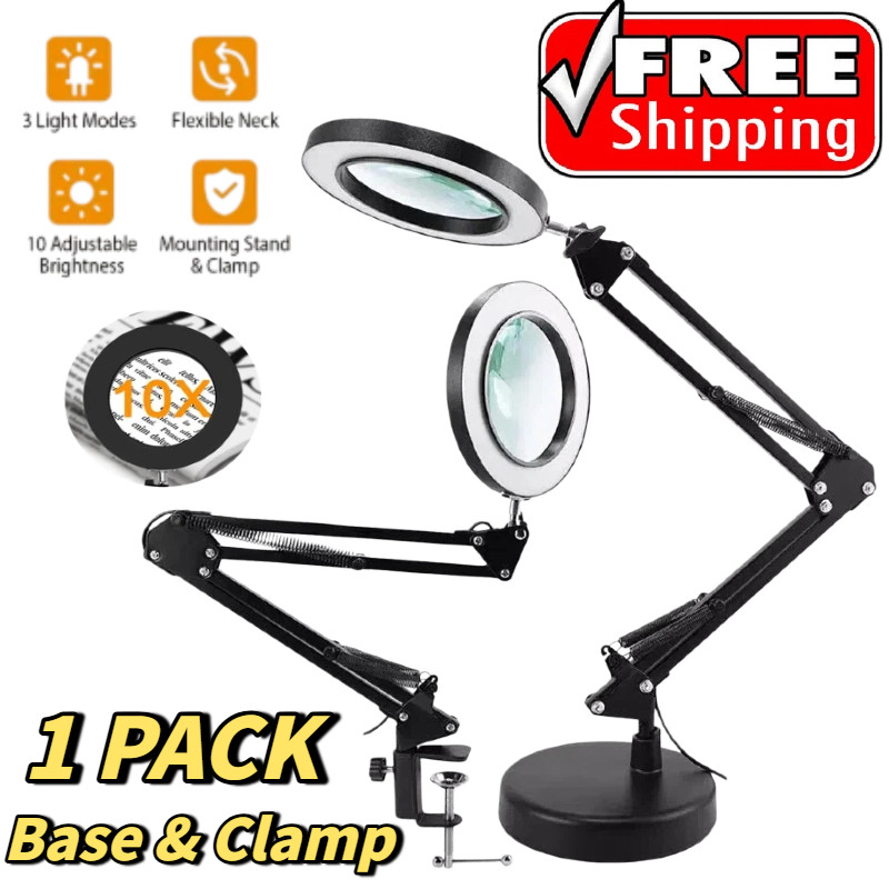 10X Magnifying-Glass Desk Light Magnifier LED Lamp Reading Lamp With Base& Clamp