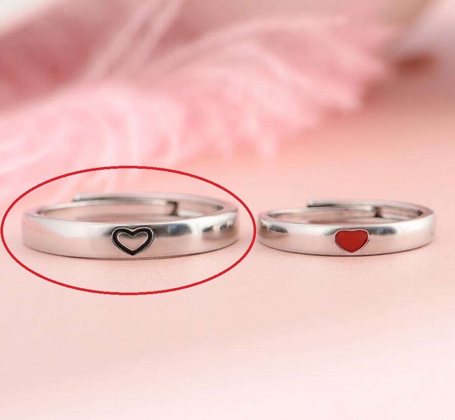 Silver SP Red Heart Adjustable Pair Couple Love Ring