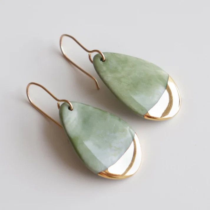 European Style Teardrop Dangle Earrings Blue Green Gold Tone Luxury Chic