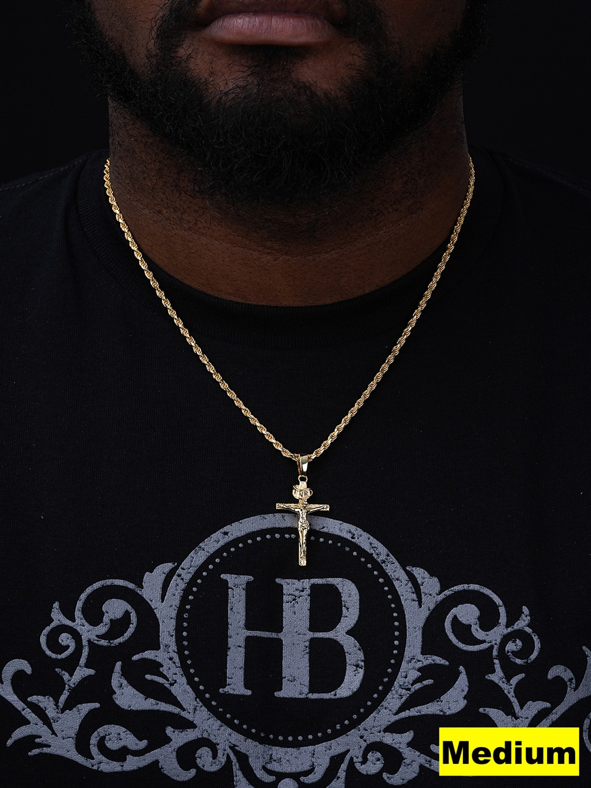 14k Gold Plated Solid 925 Silver Cross Jesus Piece Crucifix Pendant Necklace