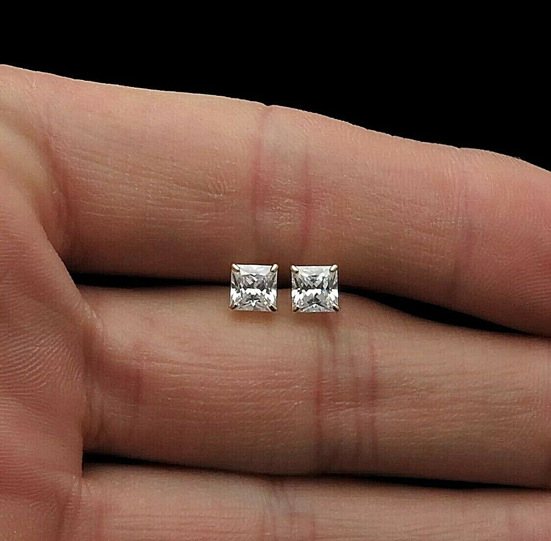 1 Ct Princess Cut VVS1/D Lab Created Stud Earrings 14K White Gold Push Back 6mm