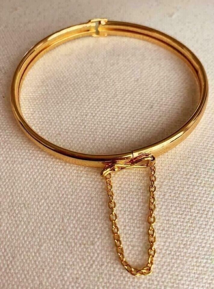 Vintage & Estate 18K Yellow Gold Over 7.5″ Bangle Bracelet with Chain Link RARE