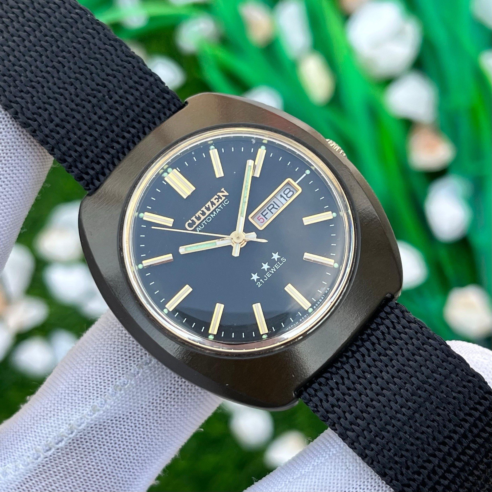 Vintage Citizen Blackie 3 Star Automatic Dress Formal Japan Men’s Watch 61-9558