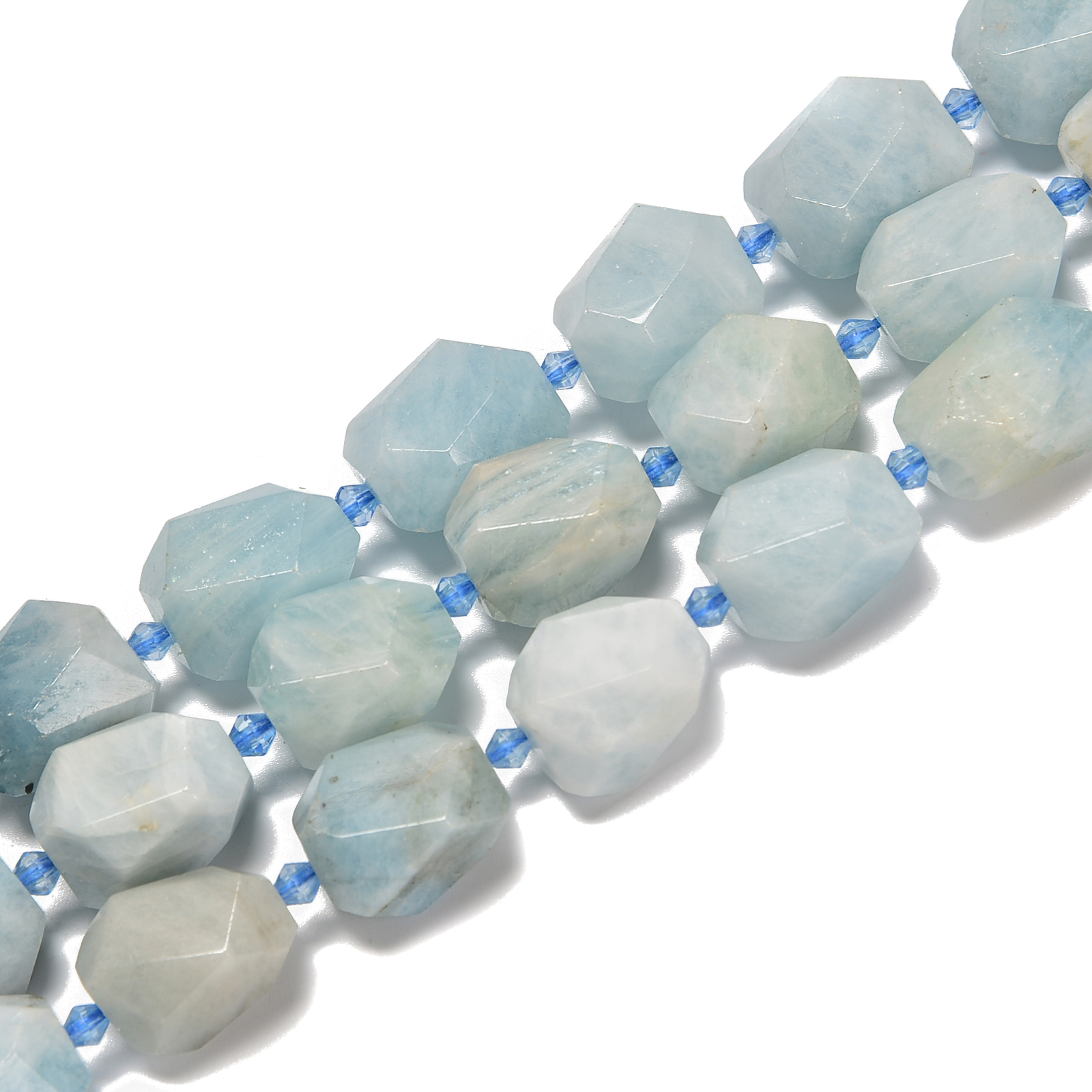 Natural Aquamarine Faceted Nugget Chunk Beads Size 13x18mm 15.5” Strand