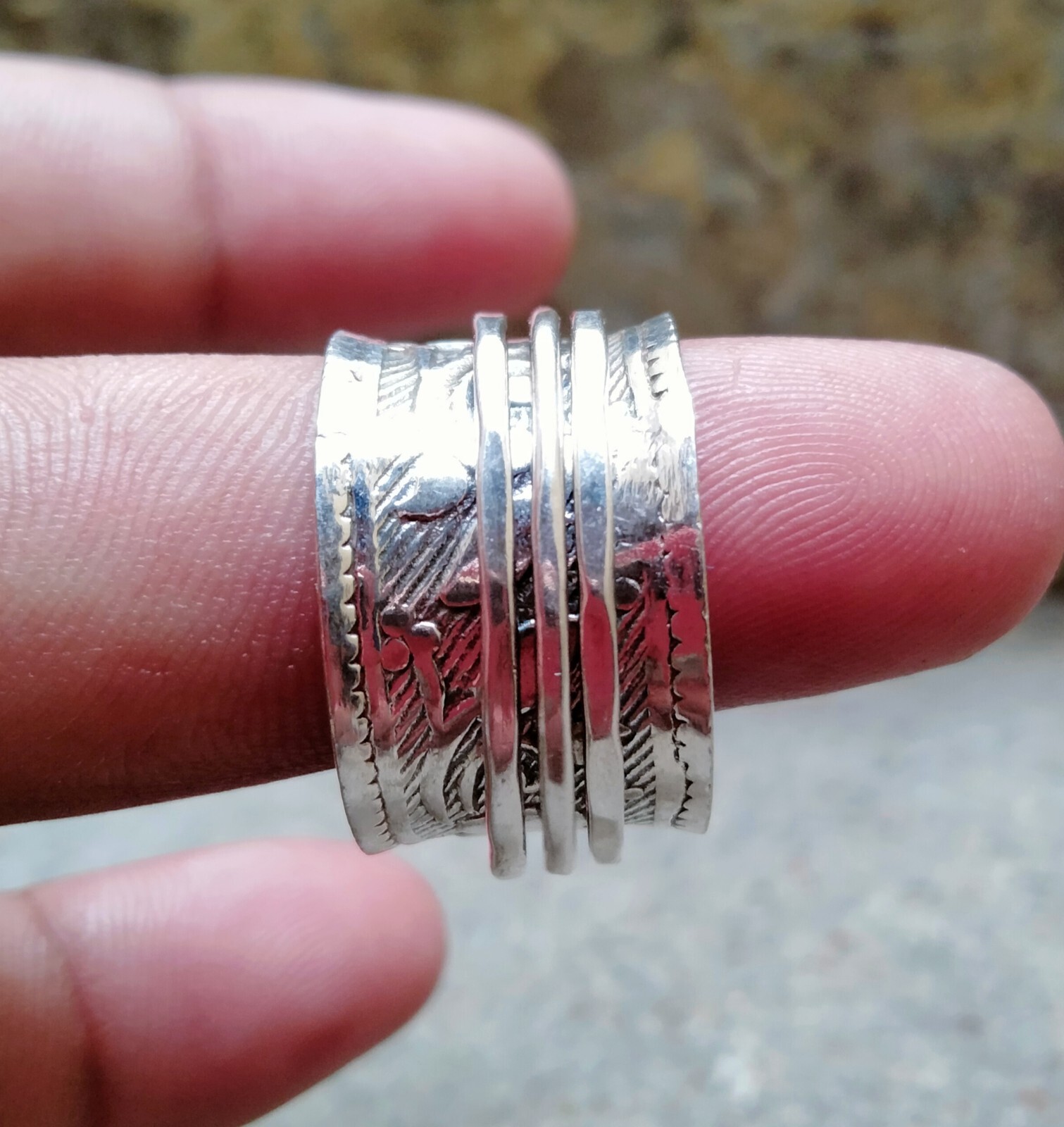 925 Sterling Silver Band& Spinner Meditation Ring Handmade Ring All Size-U-83