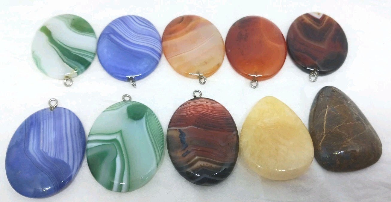 10 Gemstone Pendants Cabochon dyed drilled agate eyelet drilled no bail pendant