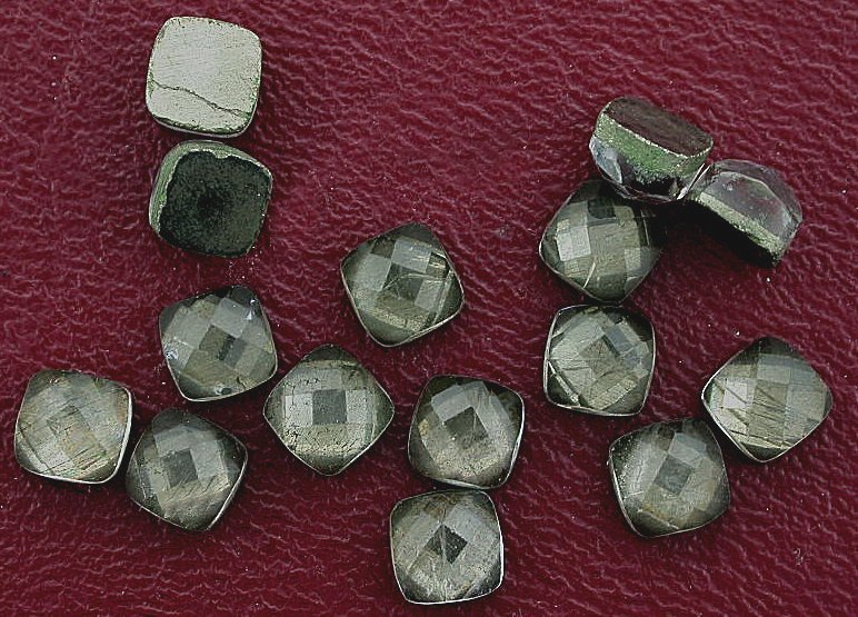 TWO 6.5mm Square Cushion Checkerboard Quartz Pyrite Cab Cabochon Gemstone ES5921