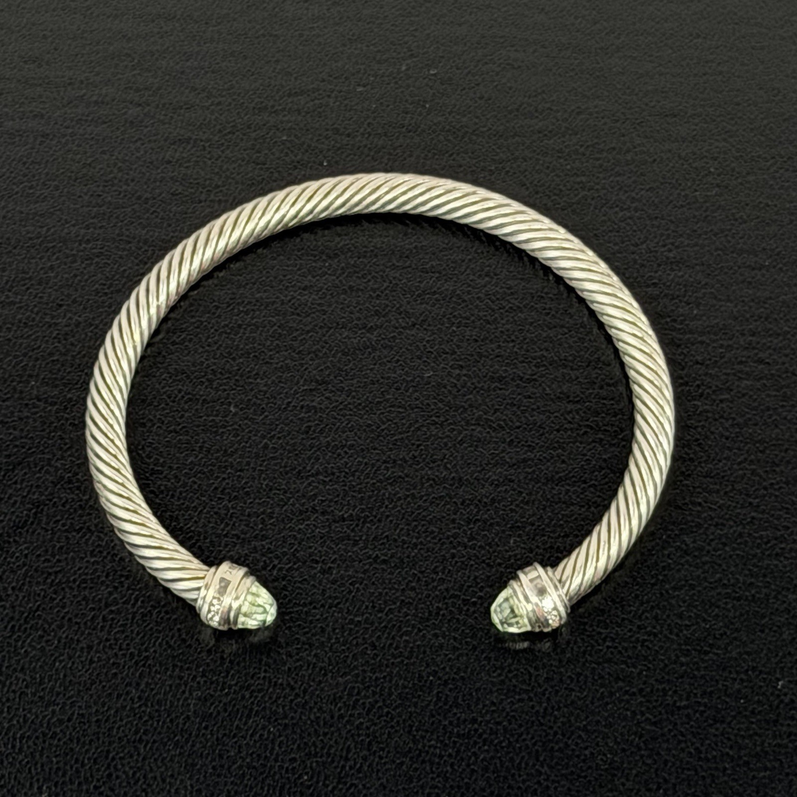David Yurman Sterling Silver Prasiolite & Diamond Cable Cuff Bracelet 5 mm 6.5″