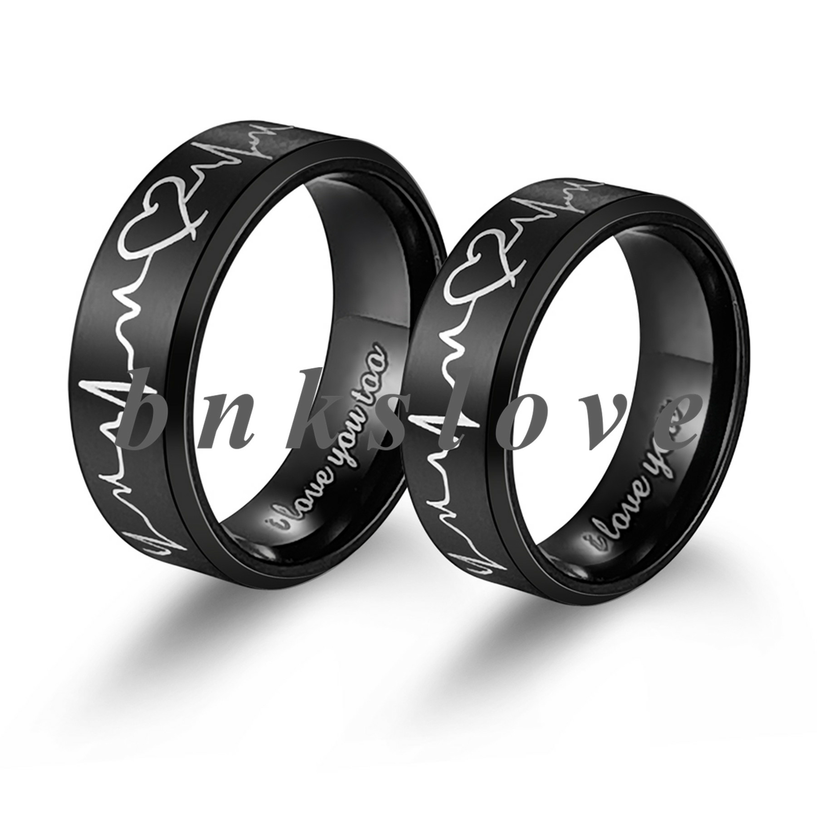Couple Heartbeat Ring I Love You Matching Promise Ring Wedding Band Size 4-14