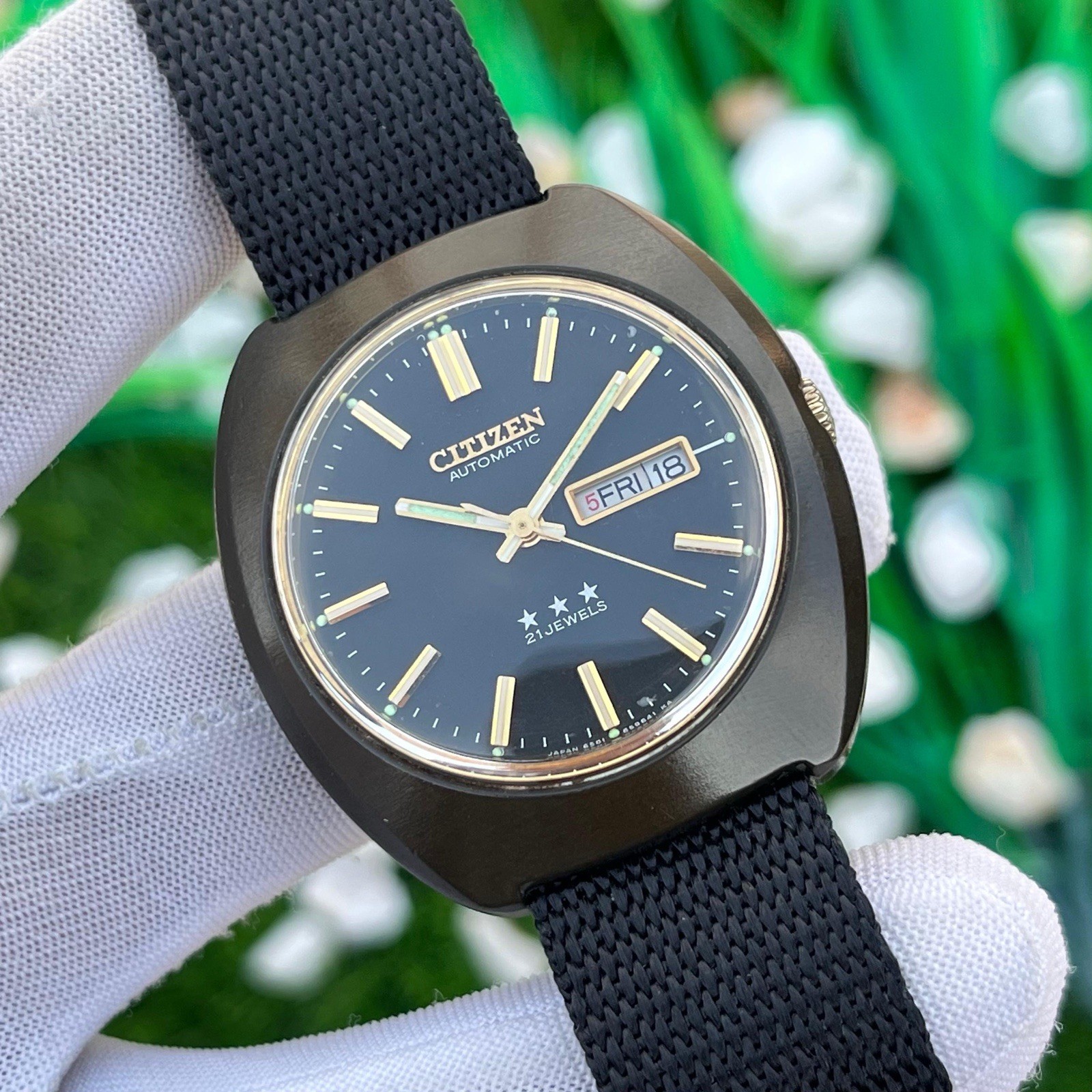 Vintage Citizen Blackie 3 Star Automatic Dress Formal Japan Men’s Watch 61-9558