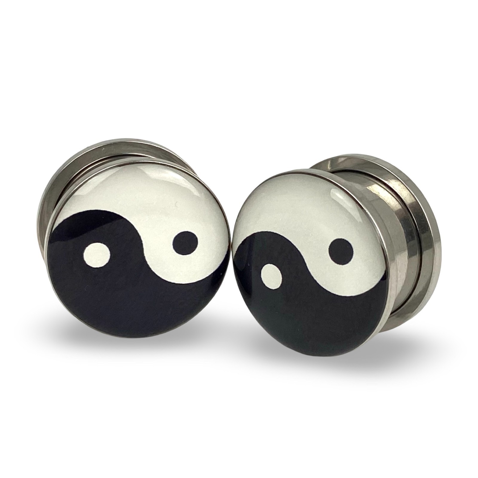 Pair of Screw on Yin Yang Picture Plugs gauges 16g thru 1 inch