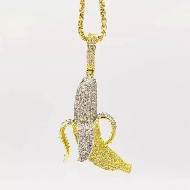 14KTwo-Tone Gold Plated 3Ct Round Cut Lab Created Citrine Diamond Banana Pendant