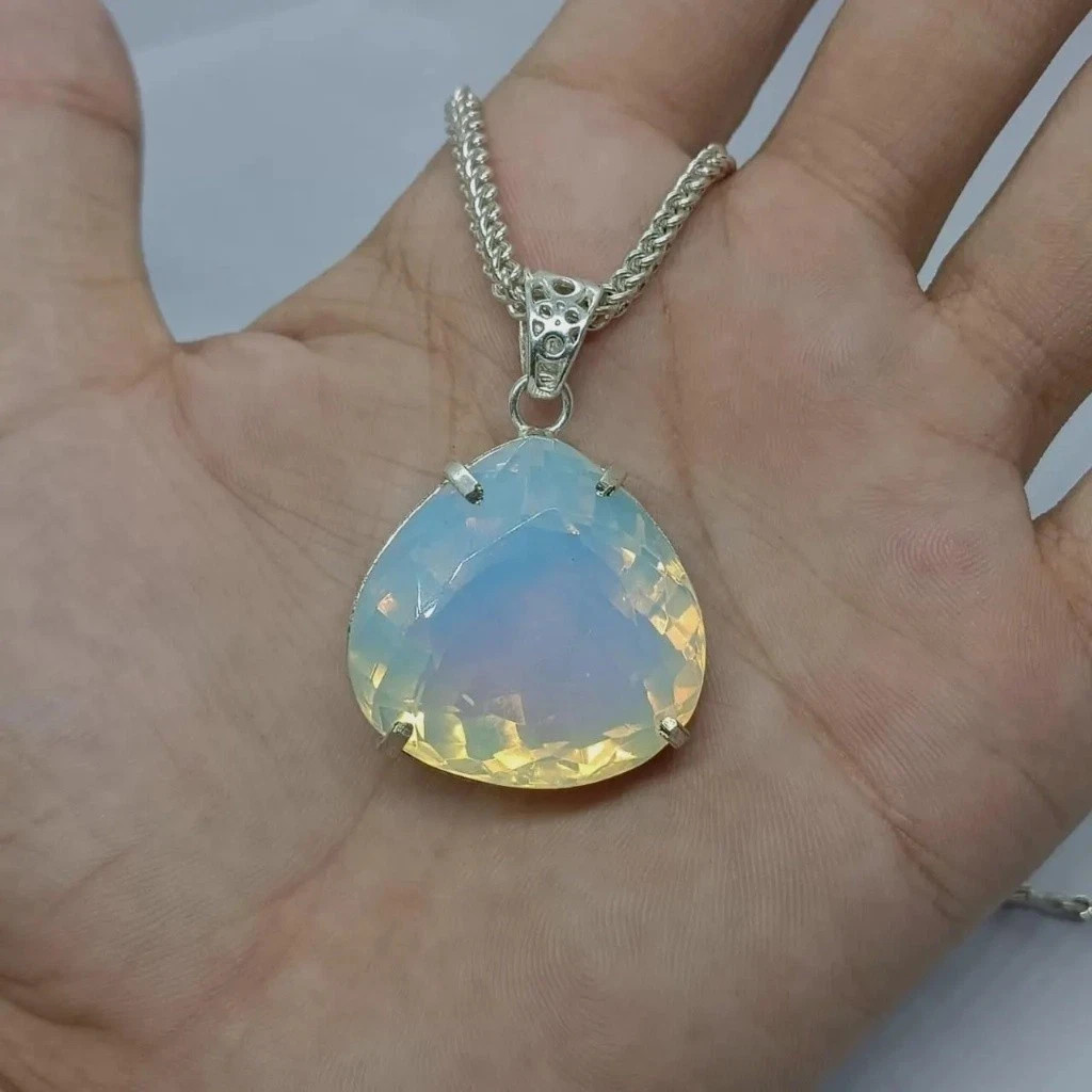 Pear Cut 925 Solid Silver Pendant Certified 79.40 Ct Loose Gemstone White Opal