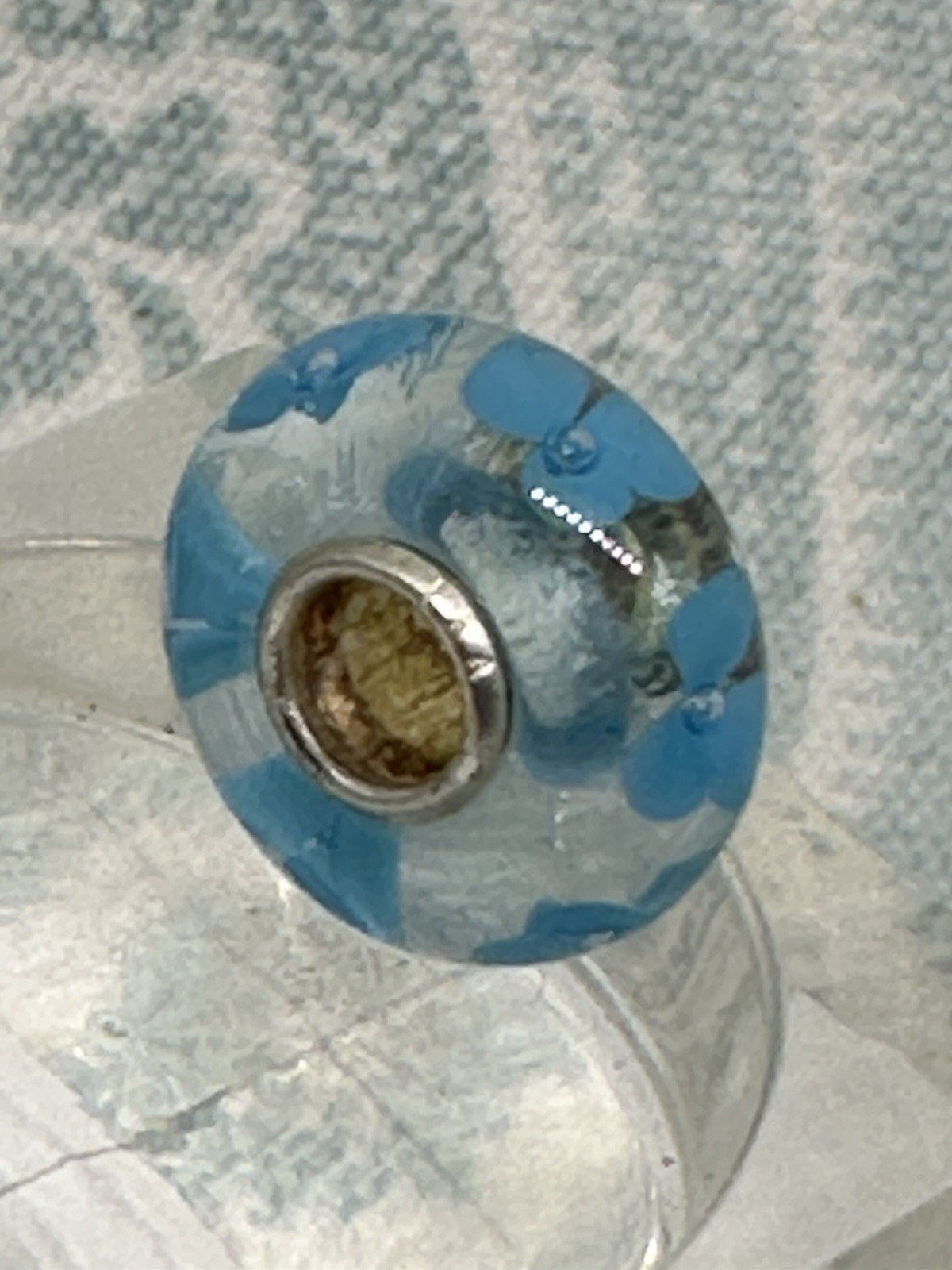 Authentic Trollbeads OOAK Turquoise Flowers on Clear UU, New (12.0)