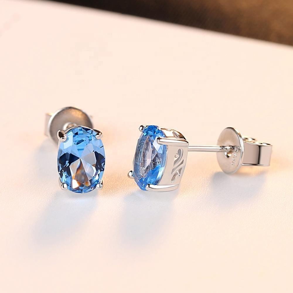 Oval Shape Lab Created Sky Blue Topaz Solitaire Engagement Ring Sterling Silver