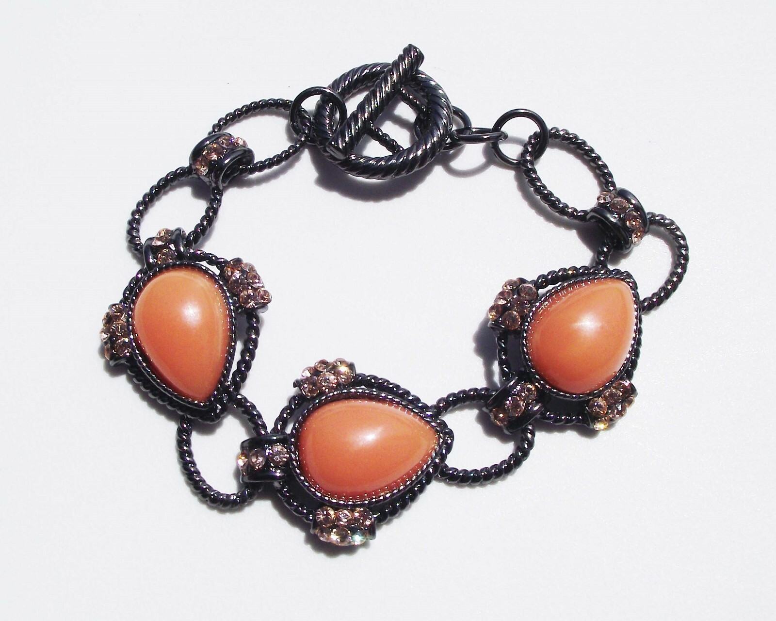 DESIGNER INSPIRED 7.5 IN BLACK BLUE GREEN GOLD ORANGE FAUX OPAL TOGGLE BRACELET