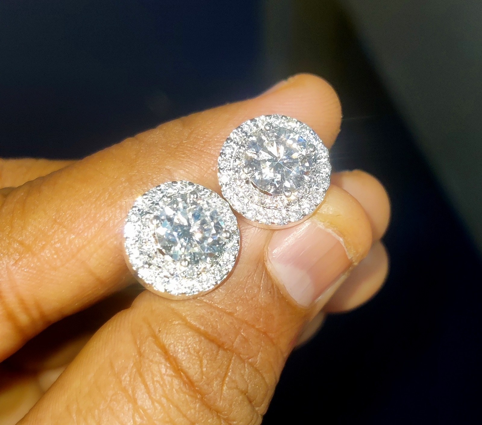 1.80Ct Round Cut Lab Created Diamond Halo Stud Earrings 14K White Gold Plated