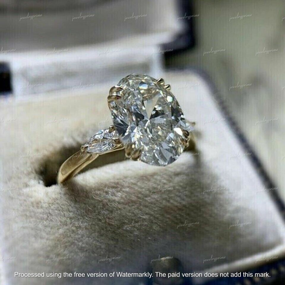 3Ct Oval Cut Lab Created Diamond Solitaire Engagement Ring 14K YellowGold Finish