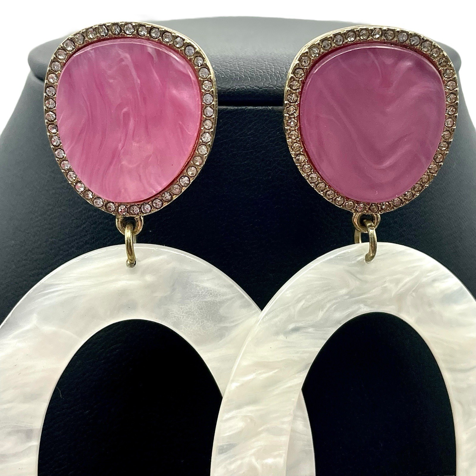 SUGARFIX Lucite Earrings Dynasty Barbie Pink White Gold Tone NWOT🔥!SALE!🔥