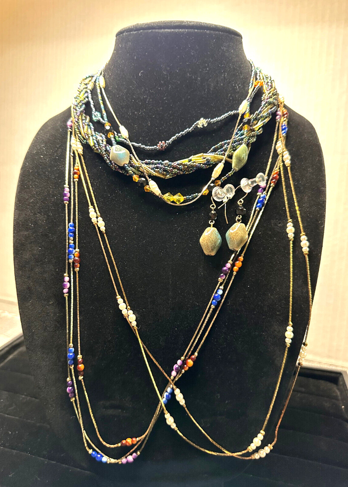 Lot of 9 Necklaces, 1 Matching Set of Earrings, Some Marked Korea