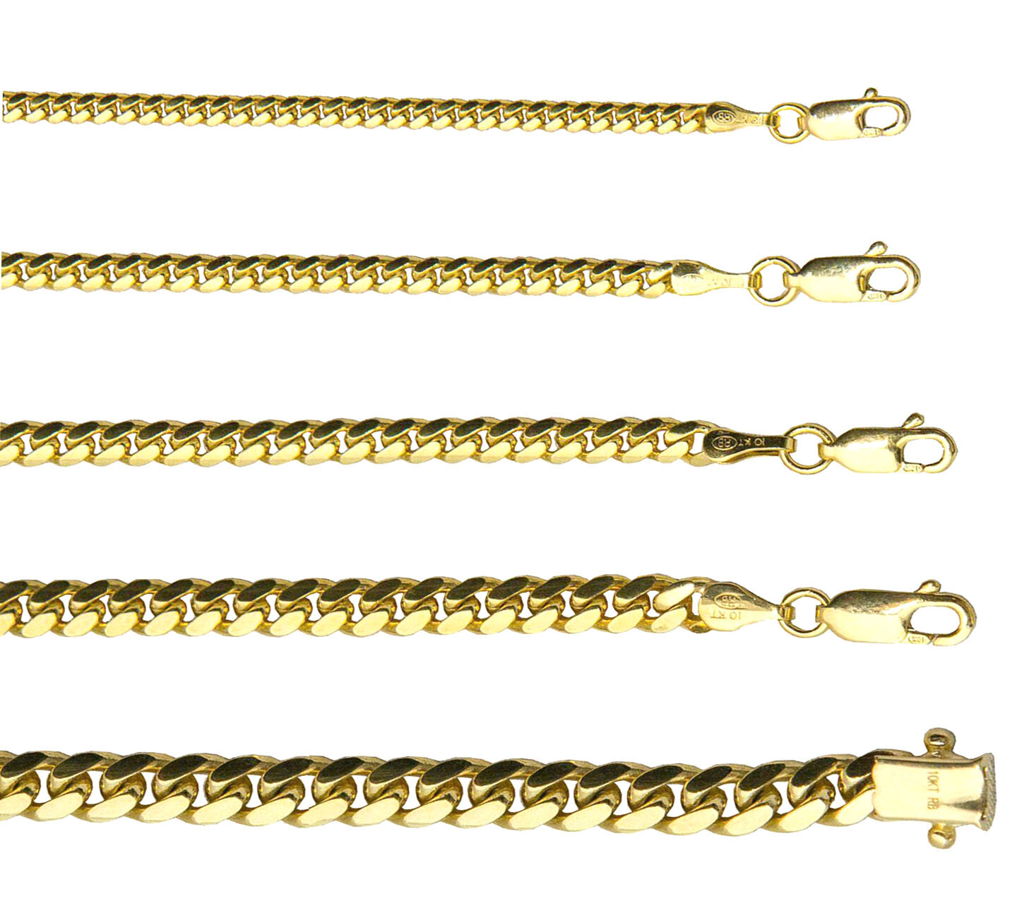 10k Yellow Gold Solid 2mm-6mm Miami Cuban Link Chain Necklace Bracelet 7″-30″