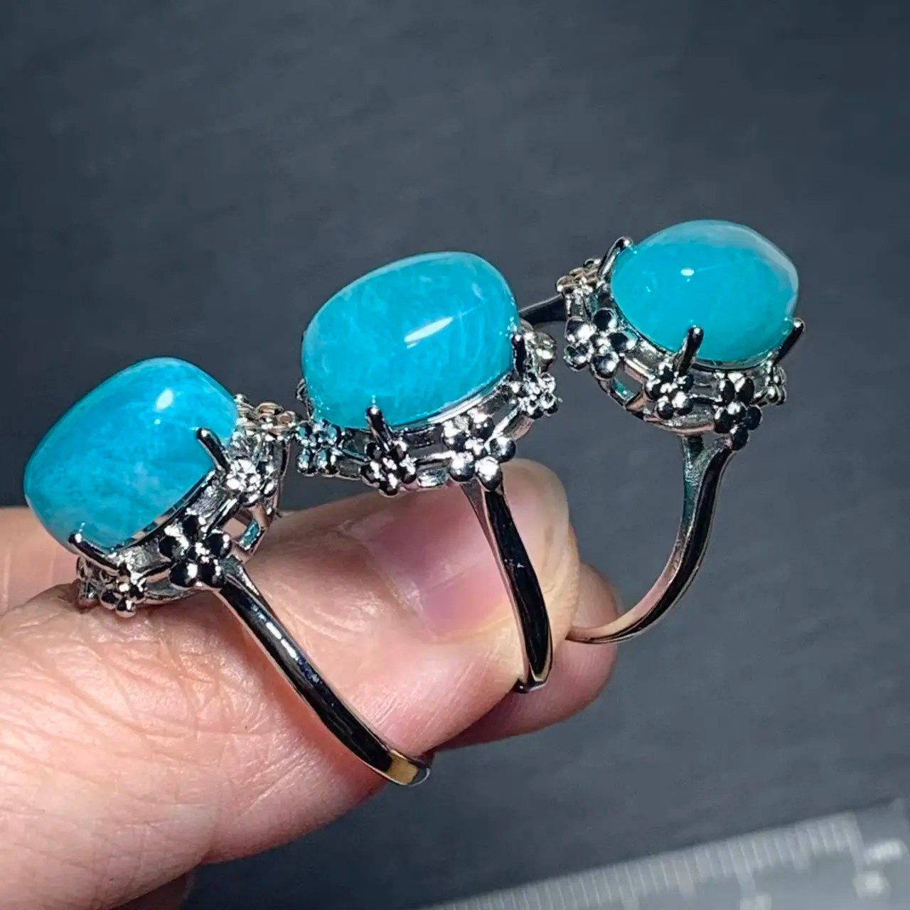 Natural Amazonite Ring Adjustable Women Oval Gemstone Female Rings Gifts Jewelry
