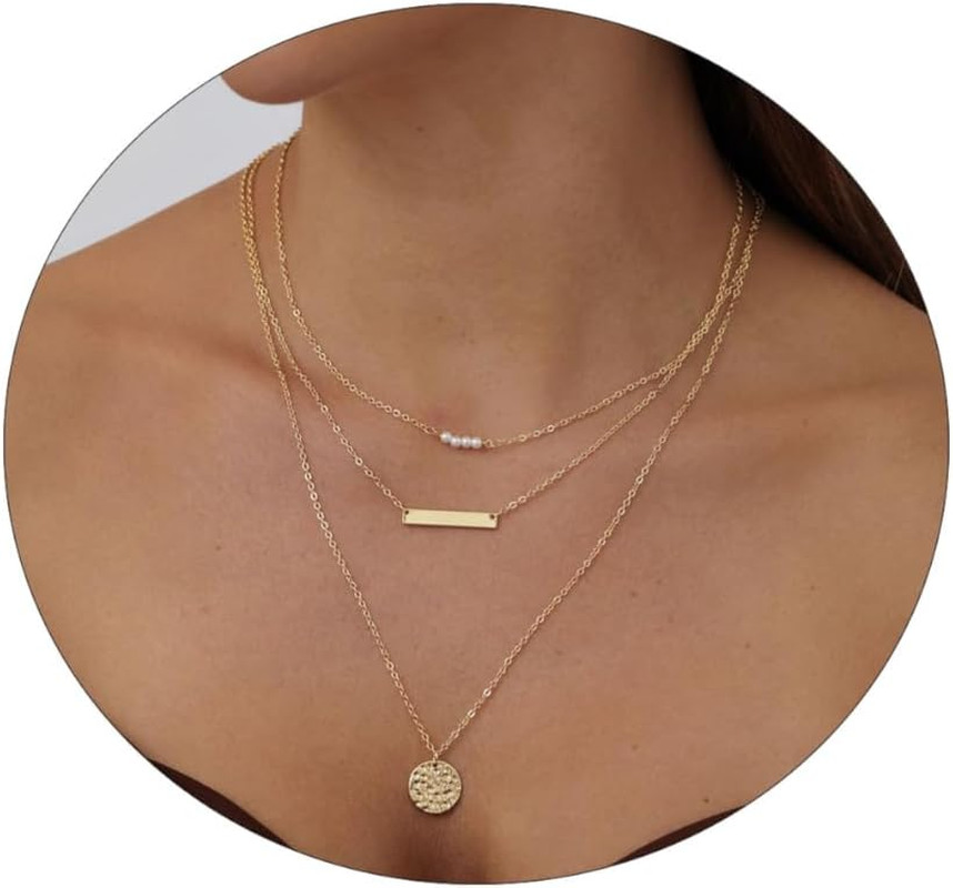Layered Necklaces for Women Dainty Gold Necklace 14K Gold Plated | Herringbone N