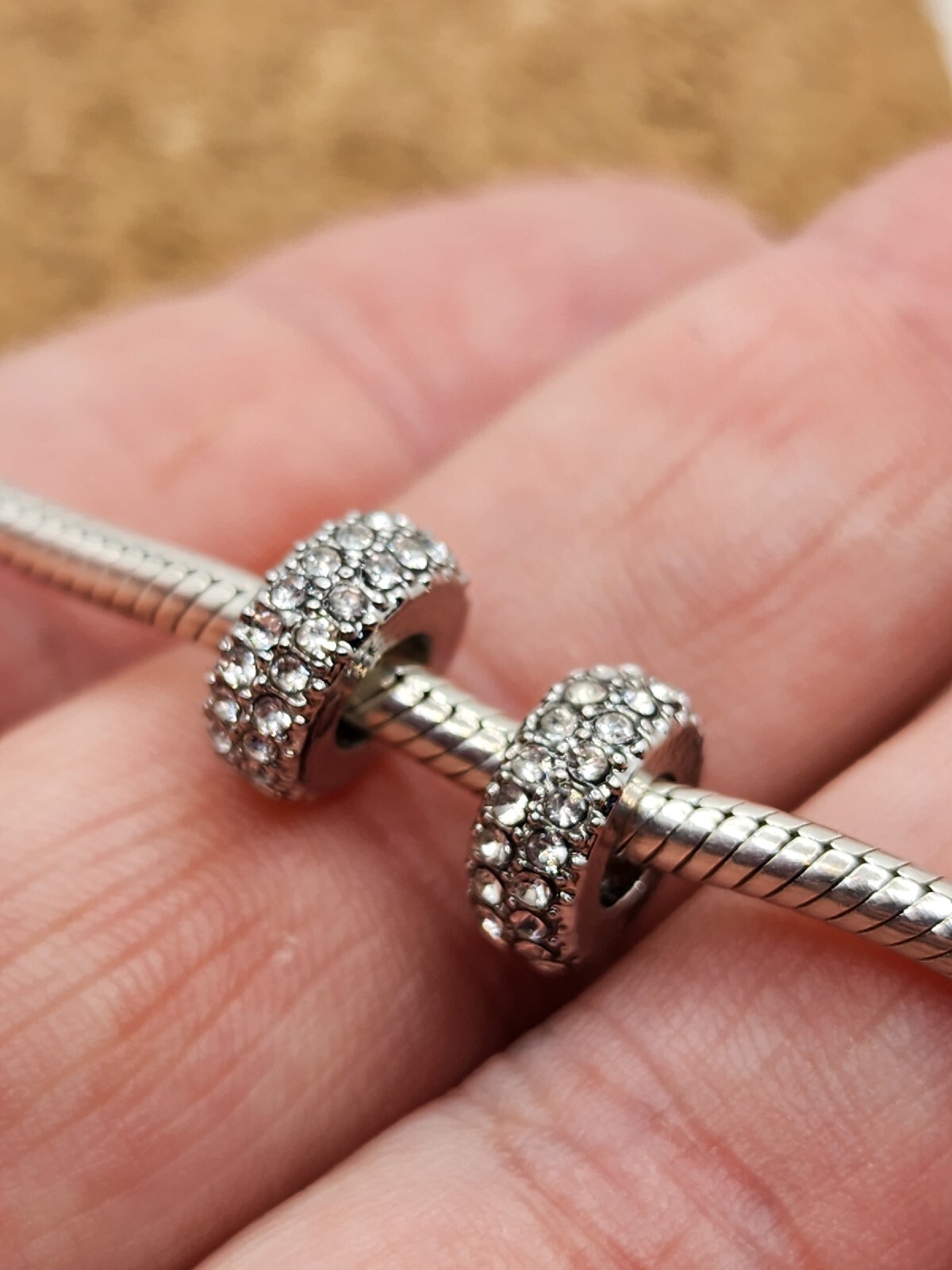 2 Authentic Sparkling Silver Cz Spacer European Charm Beads