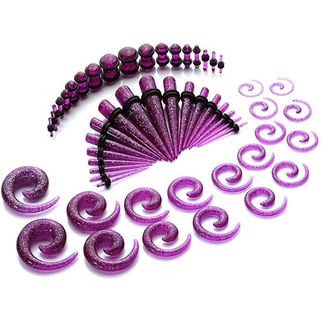 54PCS Ear Taper Stretching Gauges Kit 14G-00G Spiral Taper Plugs Body Piercing